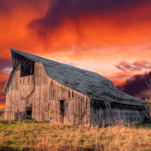 Barn Midwest Farm Sunset Photo, Home Decor, Canvas and Metal Print Wall Art, Rural Photography, Country Print