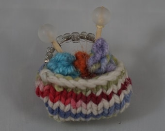Knitted Knitting Basket Pins 1.5 X 1.5 inches