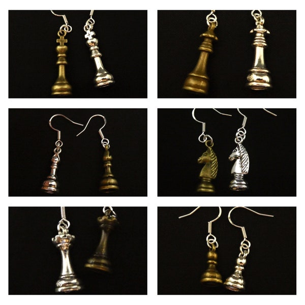 Chess pieces earrings sterling silver hook