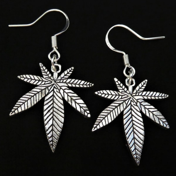 Marijuana leaf earrings sterling silver hook/post