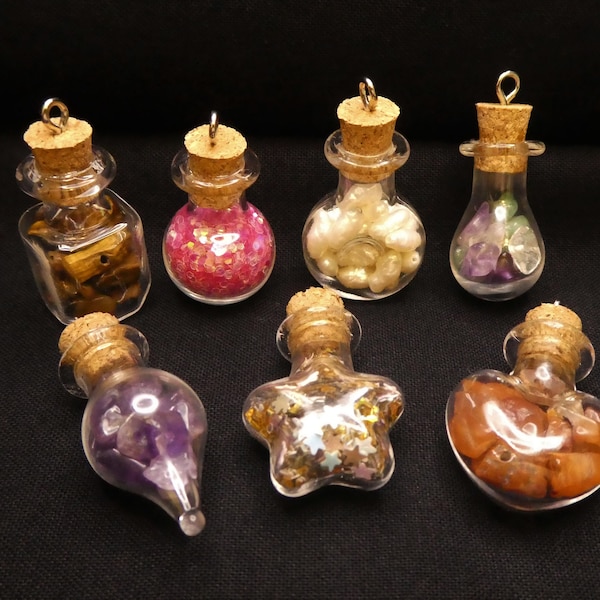 Mini Wish bottle pendant/stone chips/shapes