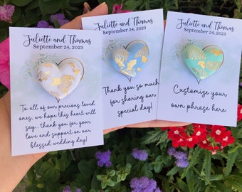 Wedding favor heart magnet, gold leaf thank you favor for wedding or baby shower, anniversary party favor magnet, custom heart guest favor