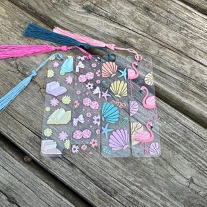 Set of 4 — Whimsical Acrylic Bookmark with Tassel – Cute Aesthetic Bookmarks for Readers | Gift for Book Lovers | Floral, Cottagecore Vibes