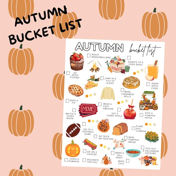 Printable Autumn Bucket List -- Fall Activities & Seasonal Fun Checklist – Digital Download – Autumn Bucket List for Kids and Adults