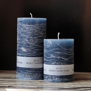 Rustic UNScented Pillar Candle Navy Blue Set of 2