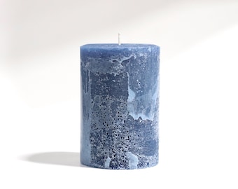 Large Frosted Rustic UNScented Pillar Candle Navy Blue
