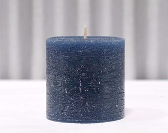 Classic Textured Rustic Unscented Pillar Candle Navy Blue