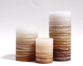Rustic Brown UNScented Layered Gradation Pillar Candle