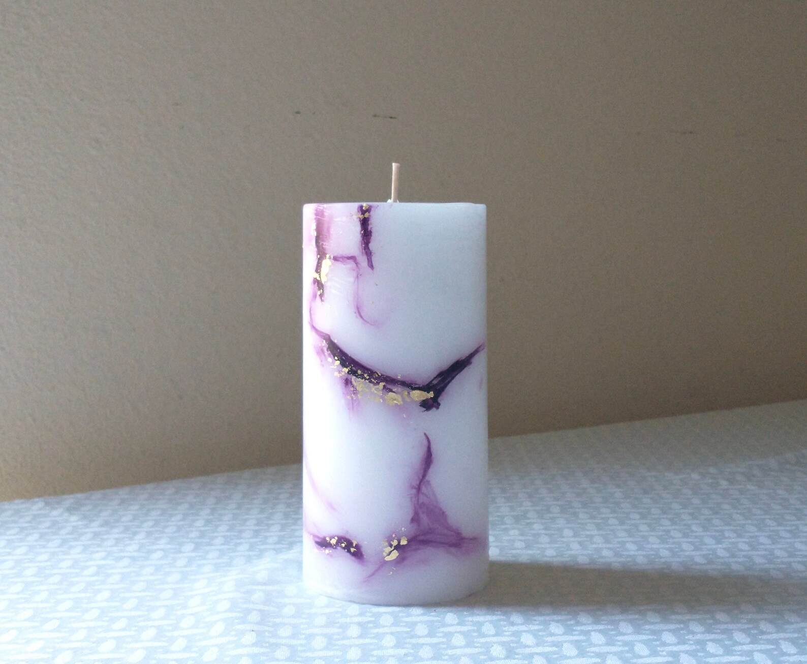 Purple & Gold Marble Pillar Candle Etsy