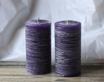 Purple Set of 2 Nordic Rustic Textured UNScented Pillar Candle