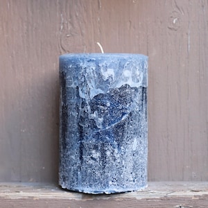 Large Frosted Rustic UNScented Pillar Candle Navy Blue