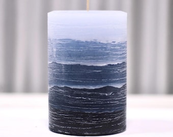 Rustic Blue UNScented Layered Pillar Candle