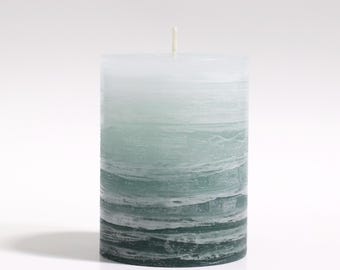 Rustic Sage Green UNScented Layered Pillar Candle