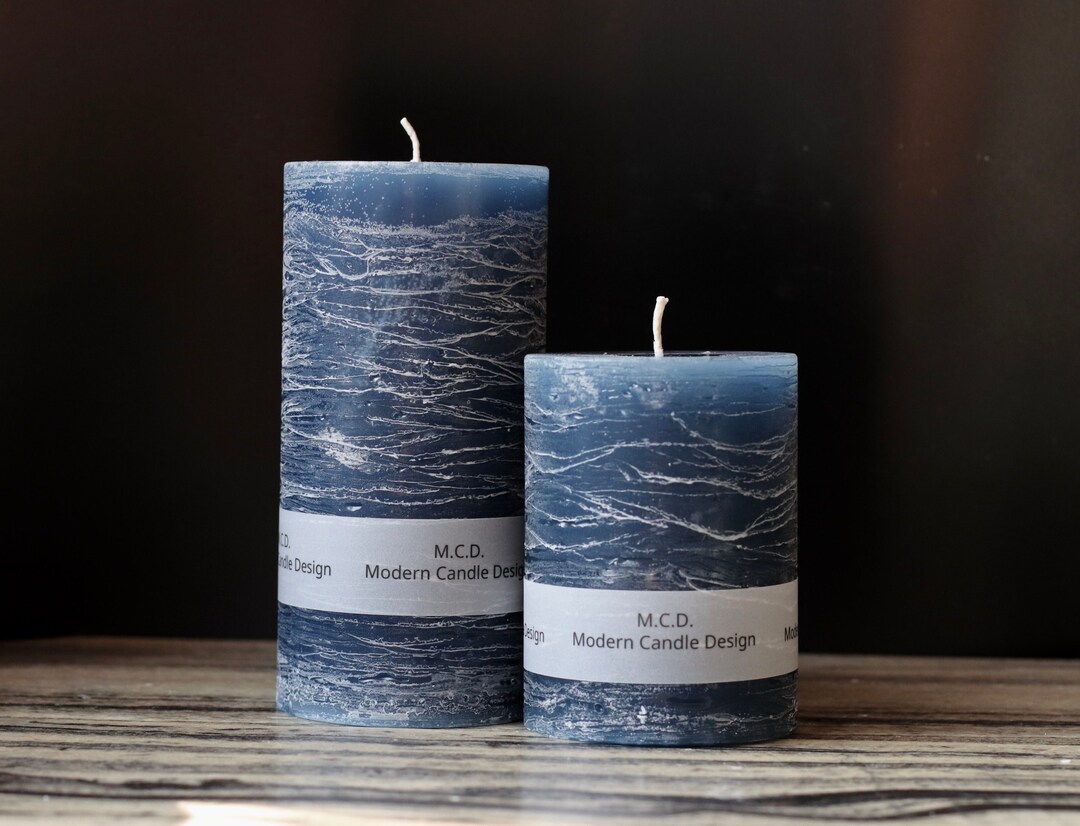 Rustic Unscented Pillar Candle Navy Blue Set of 2 Etsy