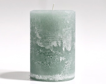 Large Frosted Rustic UNScented Pillar Candle Sage Green