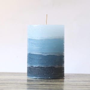 Rustic Navy Blue UNScented Layered Pillar Candle