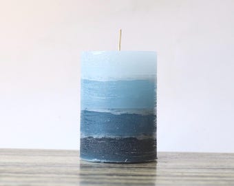 Rustic Navy Blue UNScented Layered Pillar Candle