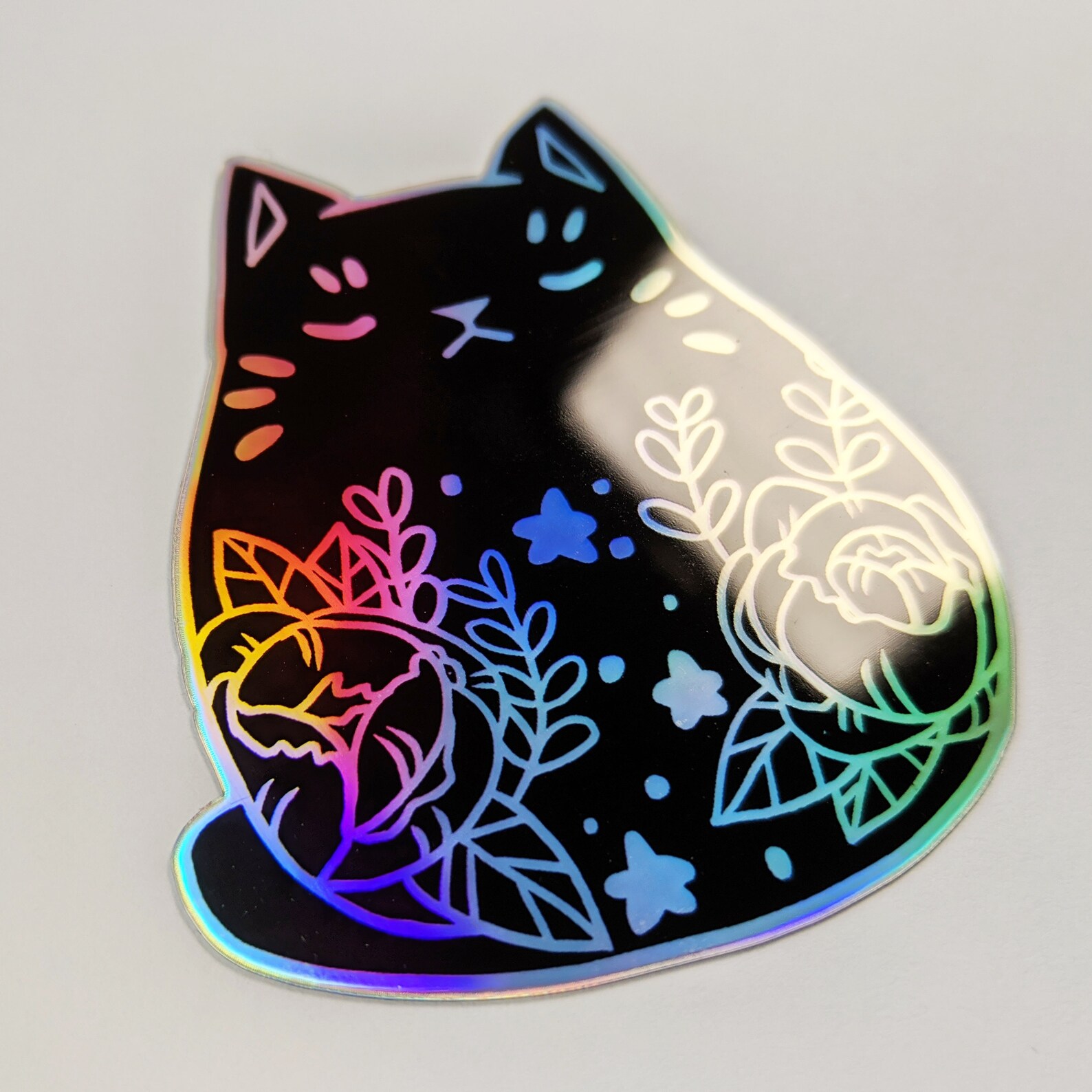 Holographic Cat Sticker 2.5 Iridescent Handmade Die Cut Sticker Rainbow Holo Kitten Sticker
