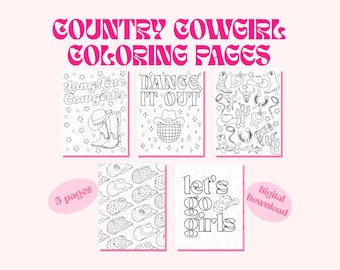 Country Cowgirl Coloring Pages | Trendy Girls, Bachelorette Party (Digital Download)