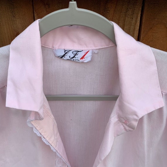 Vintage Pink Shirt Lace Trim - image 10
