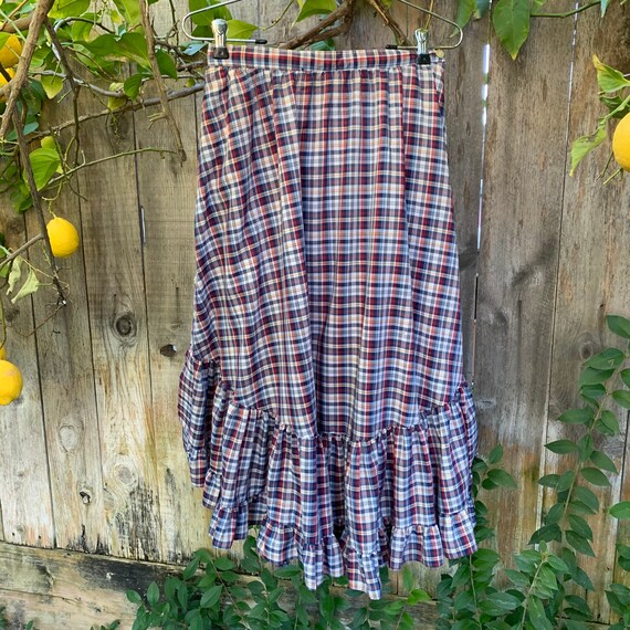 Vintage 70s Plaid Prairie Skirt - image 2