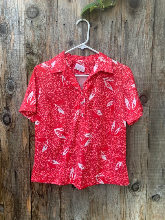 Vintage Red Polyester Shirt, Womens