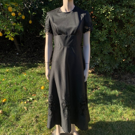 Vintage Black Embroidered Maxi Dress - image 1