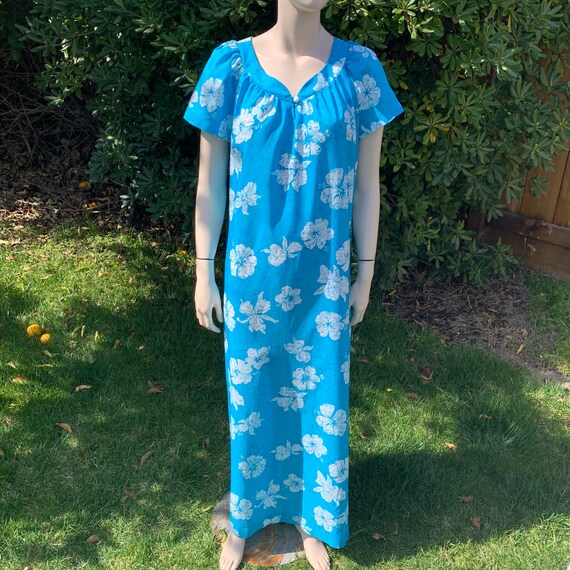 Vintage Blue Hawaiian Hilo Hattie Maxi Dress - Gem