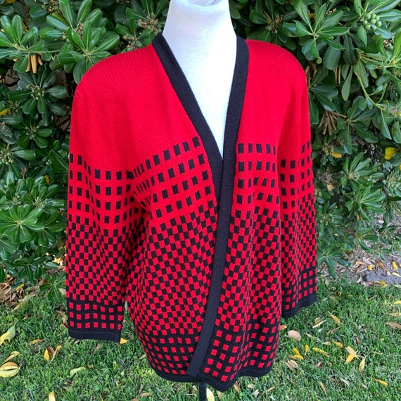 Vintage Red Checkered Cardigan Sweater - image 4