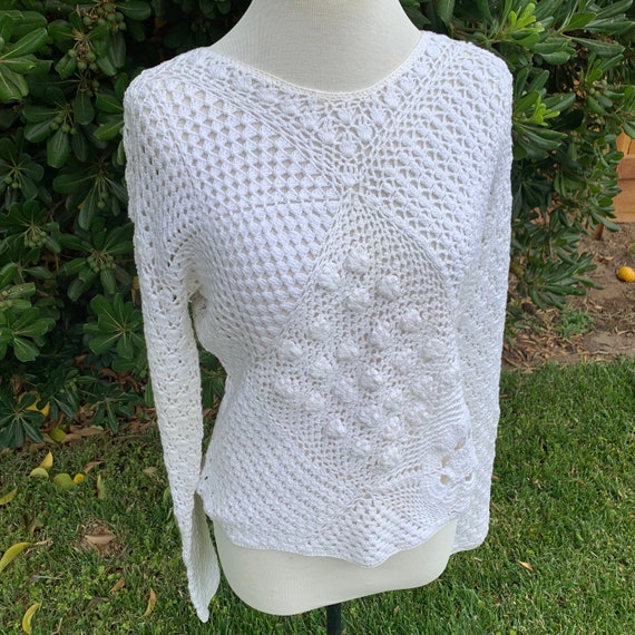 Vintage White Crochet Sweater - image 5