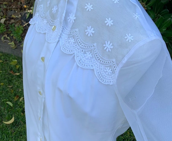 Vintage Sheer White Embroidered Blouse - image 6