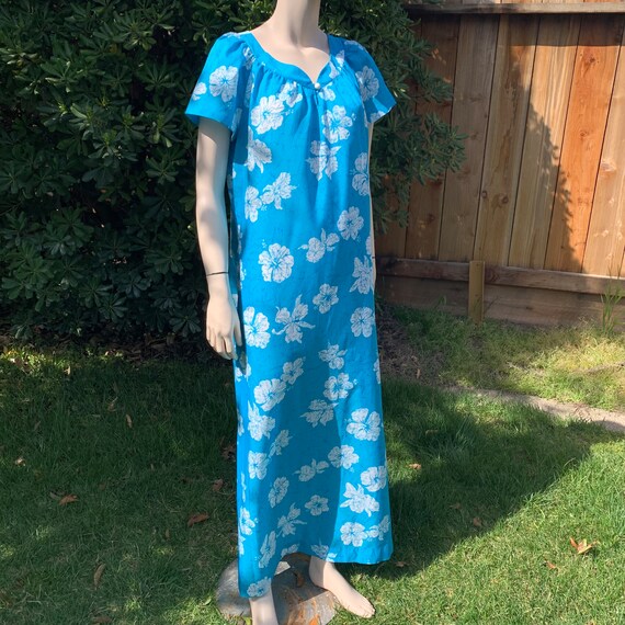 Vintage Blue Hawaiian Hilo Hattie Maxi Dress - Gem