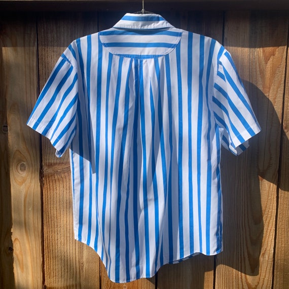 Vintage Striped Blue White Short Sleeve Button Sh… - image 2