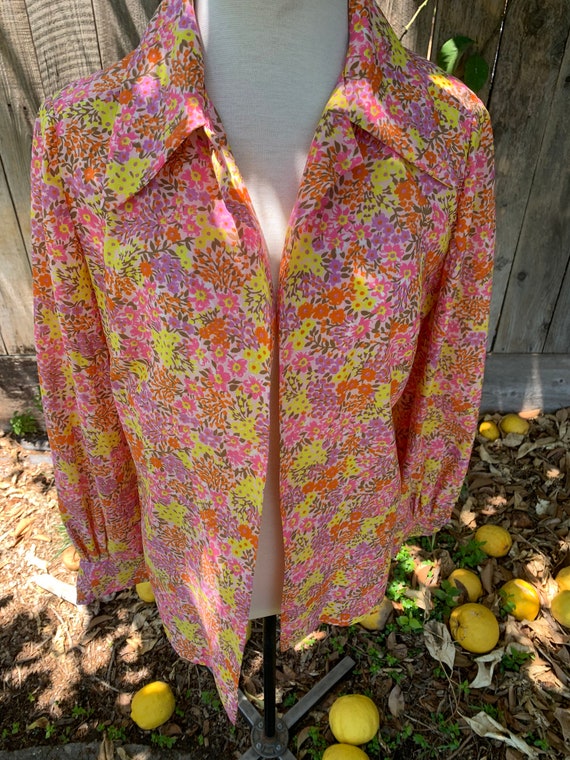 Vintage Pink Floral Top, Handmade 1960s-1970s - image 3