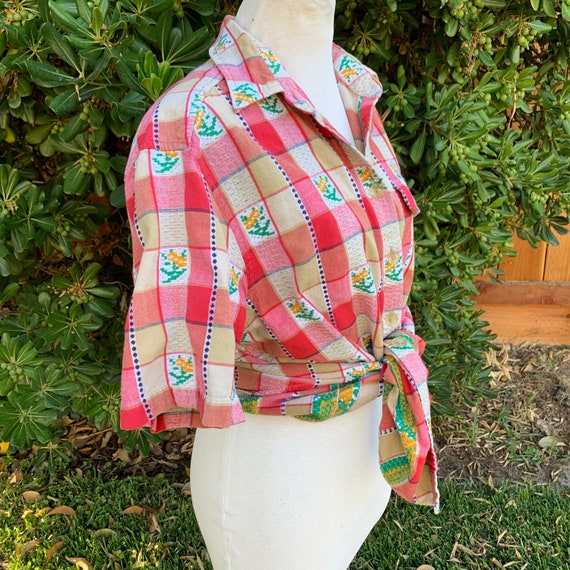 Vintage Checkered Floral Button Down Shirt - image 5