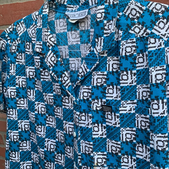 80s Geometric Checkered Print Shirt - image 3