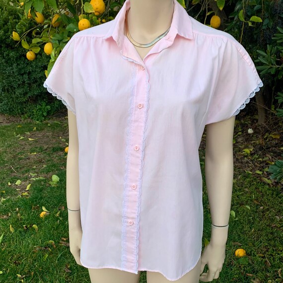 Vintage Pink Shirt Lace Trim - image 2