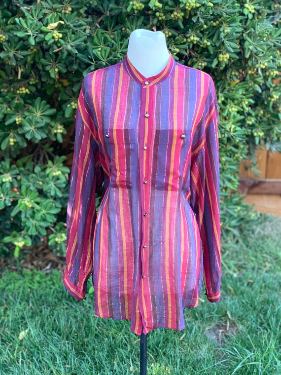 Vintage Liz Wear Striped Metallic Sheer Tunic