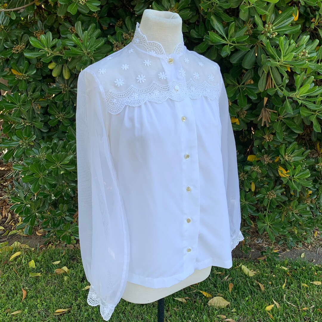 White embroidery pattern blouse sheer