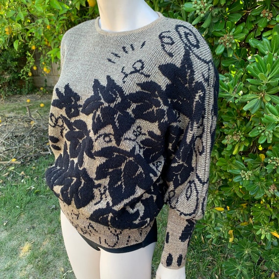 80s Gold and Black Batwing Sweater - image 5