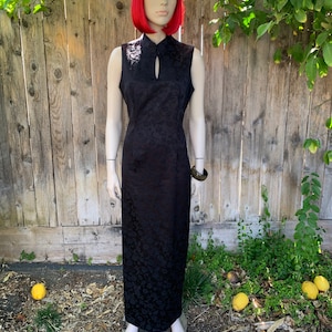 Long Chinese Mandarin Dress, Qipao, Cheongsam, Black Maxi