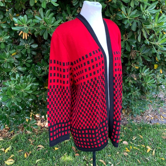 Vintage Red Checkered Cardigan Sweater - image 6