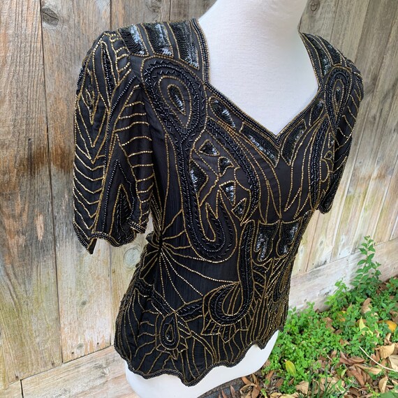 Vintage Pure Silk Beaded Scala Blouse - image 5