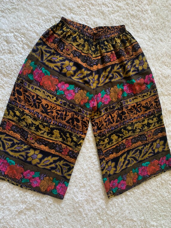 Vintage Hawaiian Culottes, 90s Wide Leg Pants, Capris 