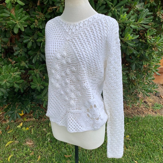 Vintage White Crochet Sweater - image 6