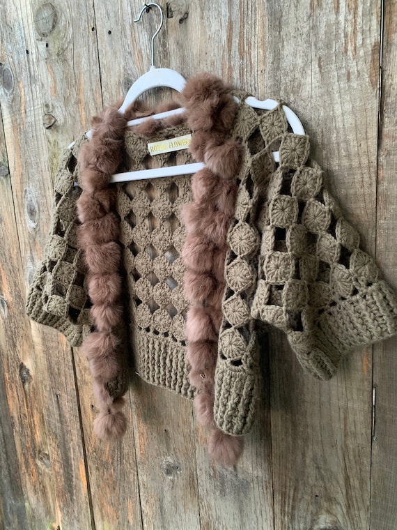 Vintage Crochet Cardigan with Fur