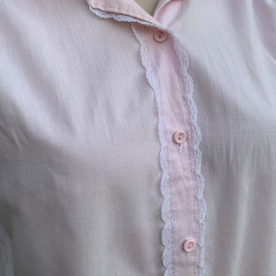 Vintage Pink Shirt Lace Trim - image 6