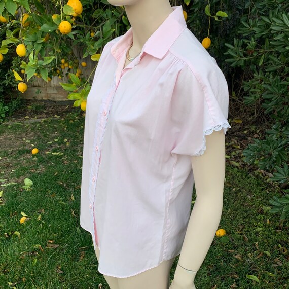 Vintage Pink Shirt Lace Trim - image 7
