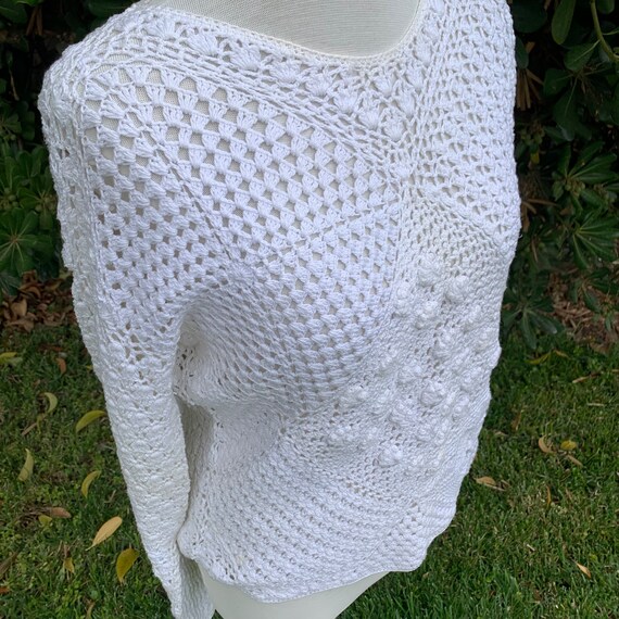 Vintage White Crochet Sweater - image 4