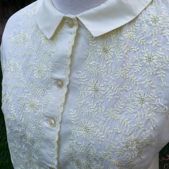 Vintage Embroidered Blouse Pale Yellow - image 5